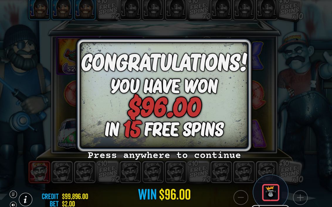 Win total shown after a paying spin on the grid