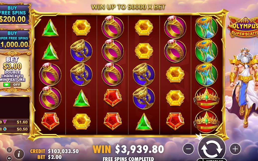 Win screen after tumbles, with sequence multiplier applied